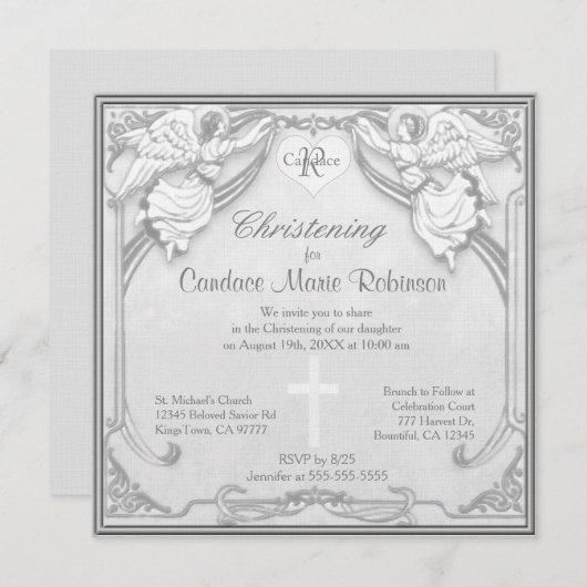 Invitation Baptême - Monogramme et Croix (Devant / Derrière)