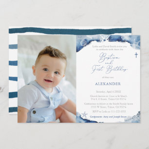Invitation Baptême Nautique Bleu Marine 1er fête d'anniversai