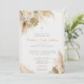 Invitation Baptême neutre Boho Herbe de Pampas (Debout devant)