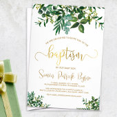 Invitation Baptême Neutre Genre Vert & Faux Gold Script