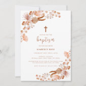 Invitation Baptême Neutre Petit Fleur sauvage Boho Cross (Devant)