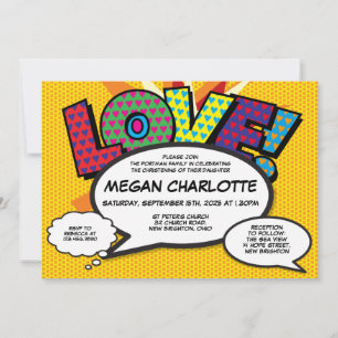 Invitation Baptême Nom De Dieu Amour Moderne Fun Comic
