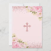 Invitation Baptême Or Rose Floral Joli Blush 1er Anniversaire (Dos)