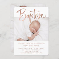 Baptême | Or Rose minimal simple avec deux photos