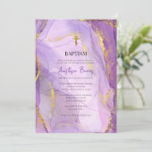 Invitation Baptême orthodoxe de marbre doré violet Lilac (Debout devant)