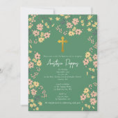 Invitation Baptême Orthodoxe Grec Fleur Vert (Devant)