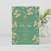 Invitation Baptême Orthodoxe Grec Fleur Vert (Debout devant)