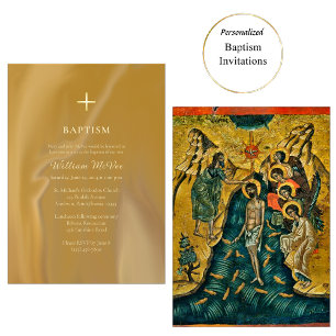 Invitation Baptême orthodoxe or foncé et texture