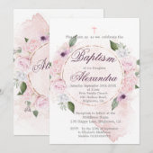 Invitation Baptême ou baptême couronne de Roses floraux (Devant / Derrière)