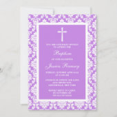 Invitation Baptême Ou Baptême De Croix De Damas Violet (Devant)