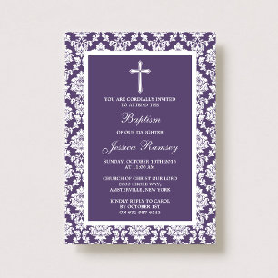 Invitation Baptême Ou Baptême De Croix De Damas Violet