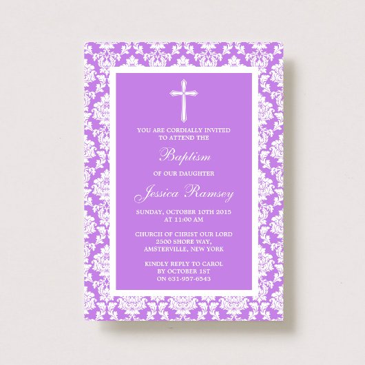 Invitation Baptême Ou Baptême De Croix De Damas Violet