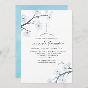 Invitation Baptême ou baptême de fleurs de cerisiers blancs