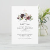 Invitation Baptême ou baptême floral bourguignon et roux (Debout devant)