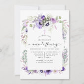 Invitation Baptême ou baptême floral de pourpre violet (Devant)