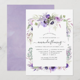 Invitation Baptême ou baptême floral de pourpre violet