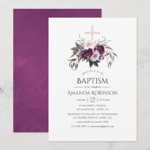 Invitation Baptême ou baptême floral de velours profond