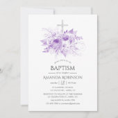 Invitation Baptême ou baptême floral Lilac et Argent (Devant)