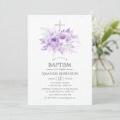 Invitation Baptême ou baptême floral Lilac et Argent (Debout devant)