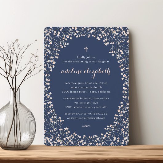 Invitation Baptême ou baptême floral rose pâle