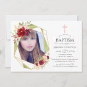 Invitation Baptême ou baptême géométrique bordeaux et bleus (Devant)