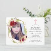 Invitation Baptême ou baptême géométrique bordeaux et bleus (Debout devant)