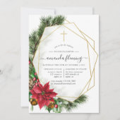 Invitation Baptême ou baptême géométrique de Noël floral (Devant)