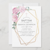 Invitation Baptême ou baptême géométrique rose et menthe (Devant)