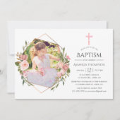 Invitation Baptême ou baptême géométrique rose Gold & Blush (Devant)