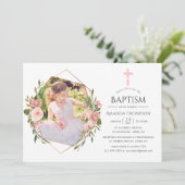 Invitation Baptême ou baptême géométrique rose Gold & Blush (Debout devant)