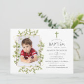 Invitation Baptême ou baptême géométrique verdoyant (Debout devant)