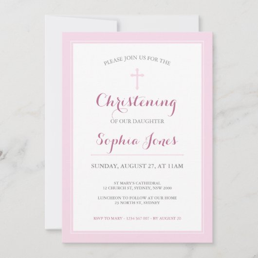 Invitation Baptême ou baptême rose (Devant)