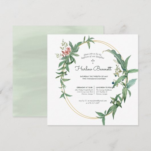 Invitation Baptême ou Christ Élegant Eucalyptus (Devant / Derrière)