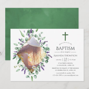Invitation Baptême ou Christening à la lavande d'eucalyptus