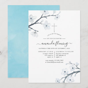 Invitation Baptême ou Christening aux fleurs de cerisier blan