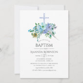 Invitation Baptême ou Christening Boho Menthe et Bleu (Devant)