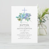 Invitation Baptême ou Christening Boho Menthe et Bleu (Debout devant)