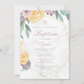 Invitation Baptême ou Christening Floral Géométrique Rose Chi (Devant)