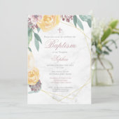 Invitation Baptême ou Christening Floral Géométrique Rose Chi (Debout devant)