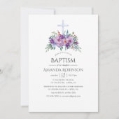 Invitation Baptême ou Christening Floral Violet (Devant)