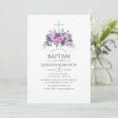 Invitation Baptême ou Christening Floral Violet (Debout devant)