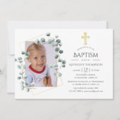 Invitation Baptême ou Christening géométrique Eucalyptus (Devant)