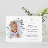 Invitation Baptême ou Christening géométrique Eucalyptus (Debout devant)
