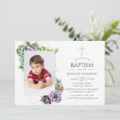 Invitation Baptême ou Christening géométrique succulent (Debout devant)