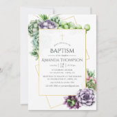 Invitation Baptême ou Christening géométrique succulent (Devant)