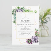 Invitation Baptême ou Christening géométrique succulent (Debout devant)