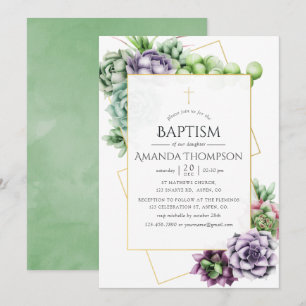 Invitation Baptême ou Christening géométrique succulent