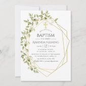 Invitation Baptême ou Christening géométrique verdure (Devant)