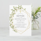 Invitation Baptême ou Christening géométrique verdure (Debout devant)