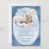 Invitation Baptême Ourson Aquarelle Bleu Doux (Devant)